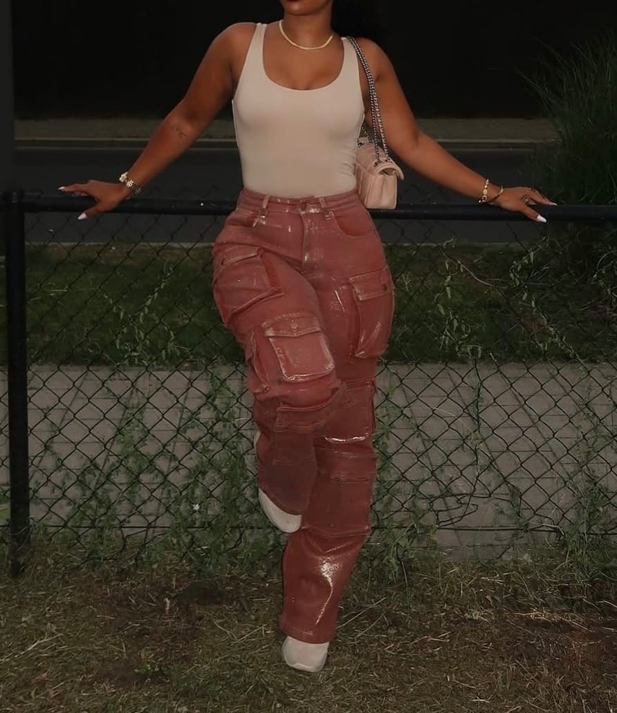 Time To Shine Foil Baggy Cargo Jeans