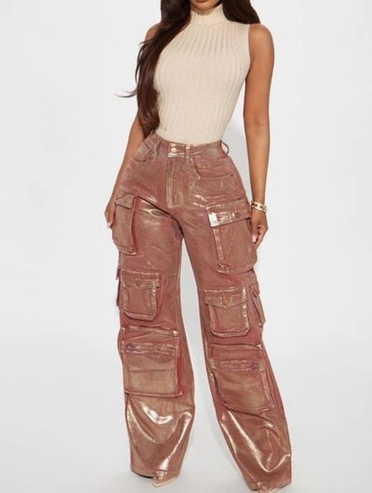 Time To Shine Foil Baggy Cargo Jeans