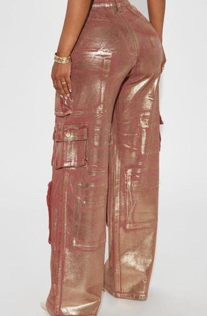 Time To Shine Foil Baggy Cargo Jeans