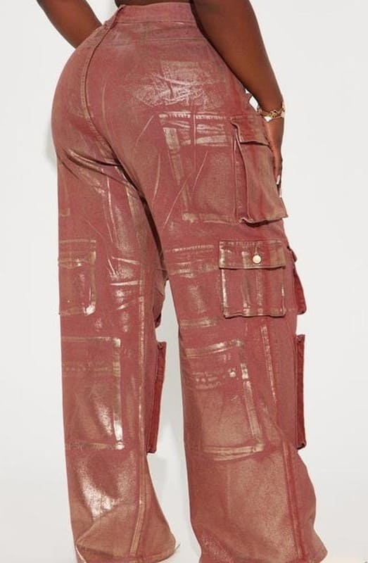 Time To Shine Foil Baggy Cargo Jeans