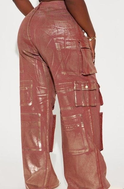 Time To Shine Foil Baggy Cargo Jeans