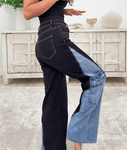 High-waisted Colorblock Cargo Jeans