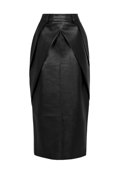 【🔥🔥Free Shipping】Faux Leather Bomber & Diagonal Pleated Skirt