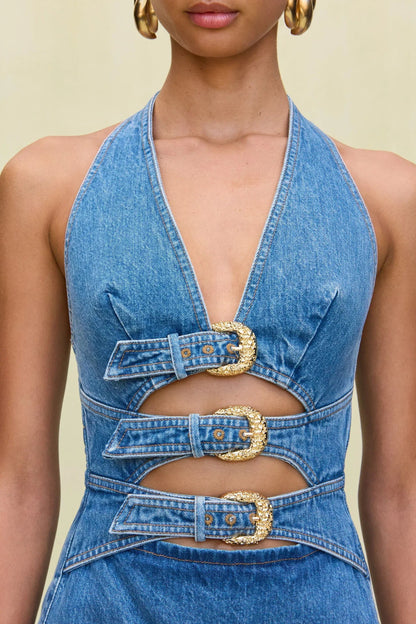 Backless Denim Mini Dress