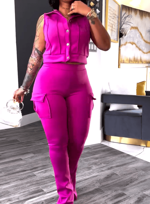 Sleeveless top and stretch pants 2pc set