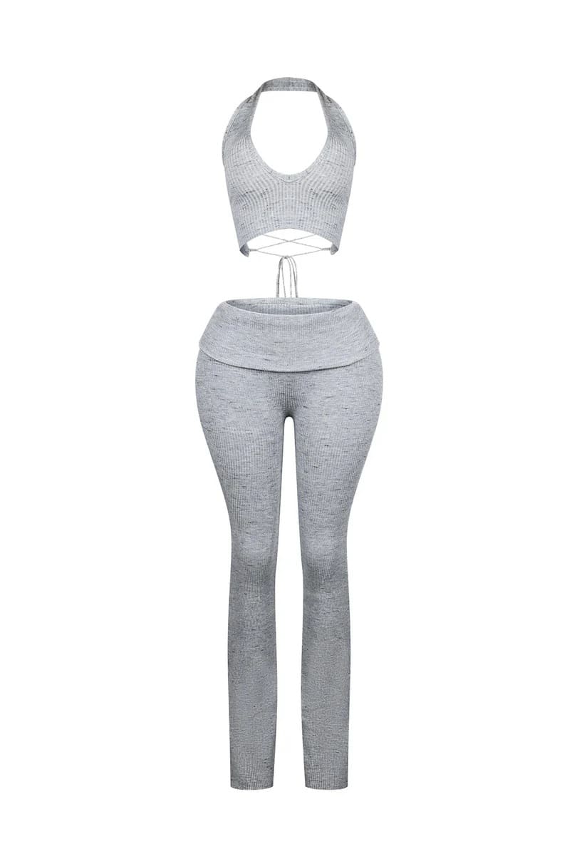 Riptide Ribbed Knit Halter Top & Pants Set