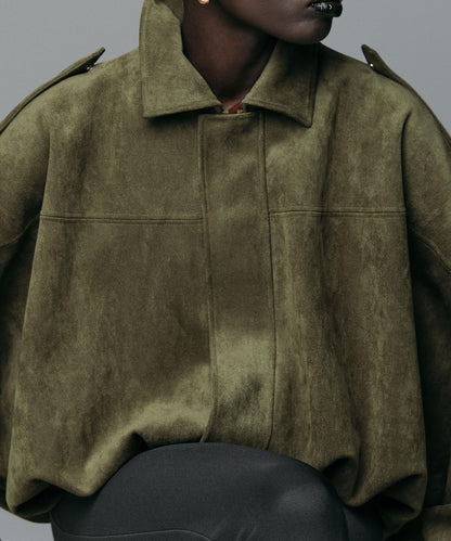Suede Bomber Zipper Pilot Oversized Jacket
