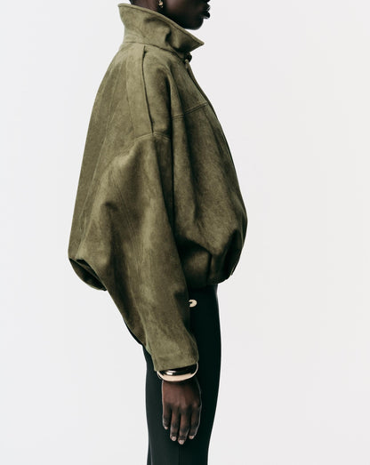 Suede Bomber Zipper Pilot Oversized Jacket