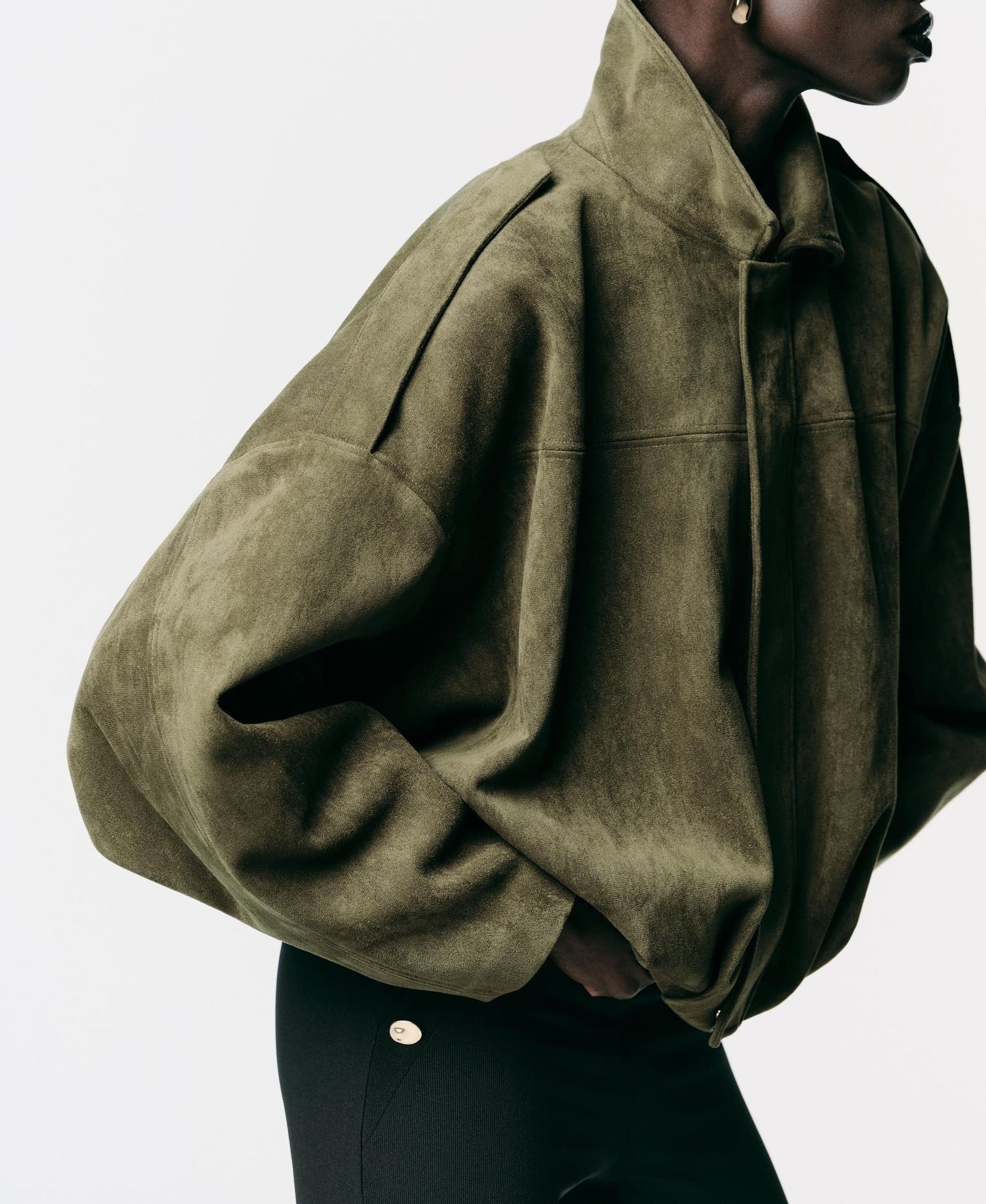 Suede Bomber Zipper Pilot Oversized Jacket
