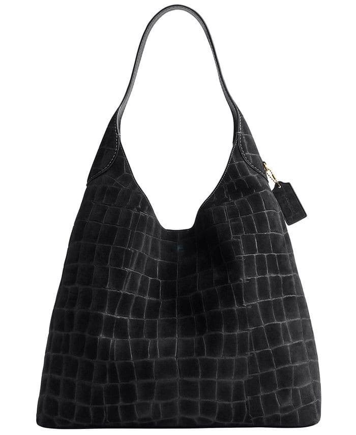 Extra-Large Crocodile-Embossed Suede Shoulder Bag