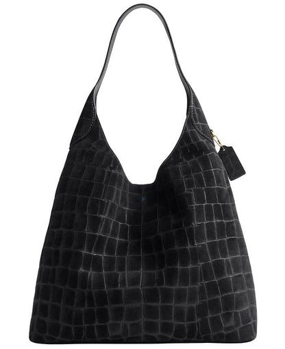 Extra-Large Crocodile-Embossed Suede Shoulder Bag