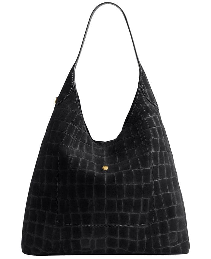 Extra-Large Crocodile-Embossed Suede Shoulder Bag