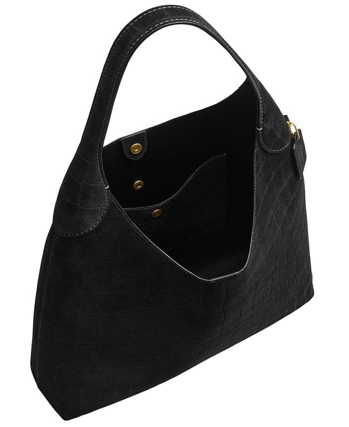 Extra-Large Crocodile-Embossed Suede Shoulder Bag