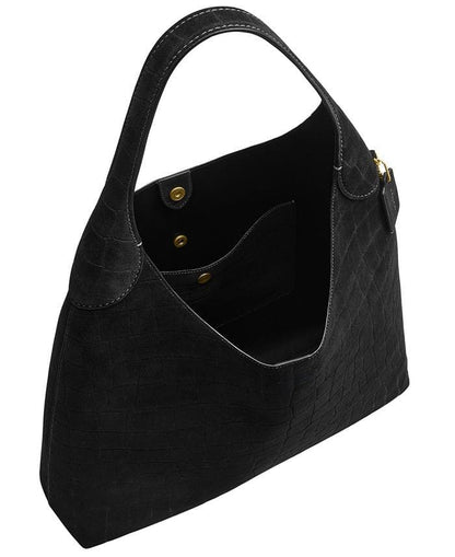 Extra-Large Crocodile-Embossed Suede Shoulder Bag