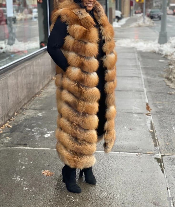 Long Red Fox Fur Vest With Hood（✔Free shipping）