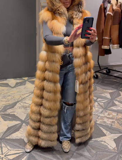 Long Red Fox Fur Vest With Hood（✔Free shipping）