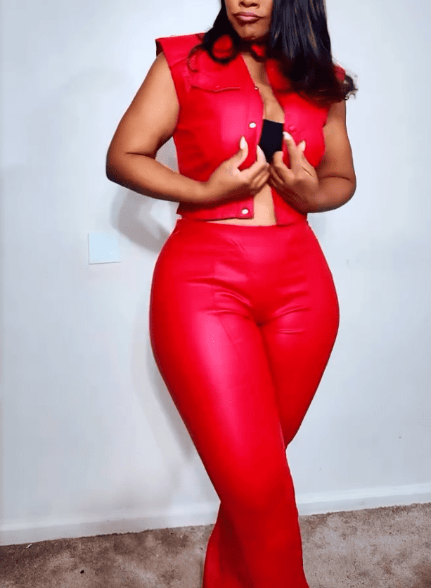 Faux Leather Sleeveless Jacket & Pants Set