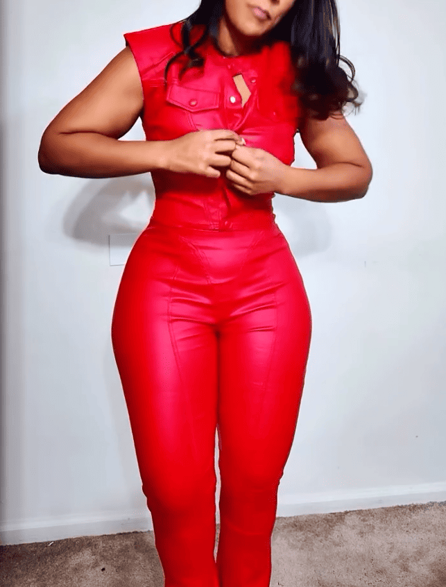 Faux Leather Sleeveless Jacket & Pants Set