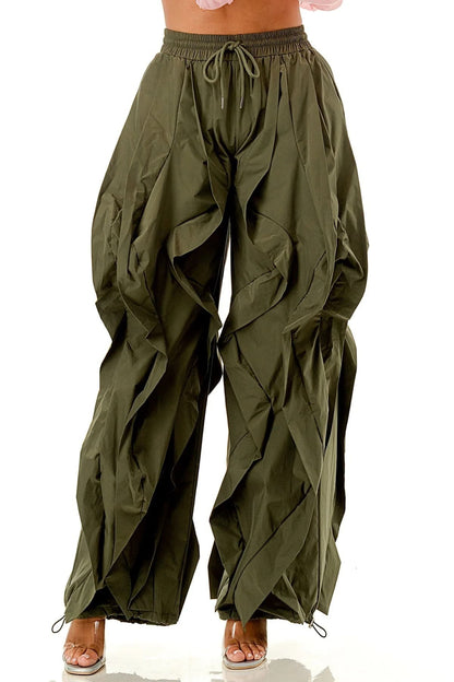 Wavy Oversized Wide Leg Ruffle Jogger Pants