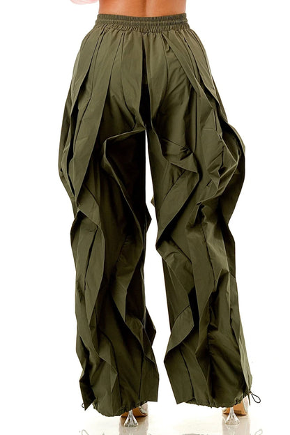 Wavy Oversized Wide Leg Ruffle Jogger Pants