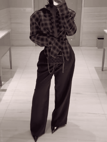Brown plaid coat + trousers set