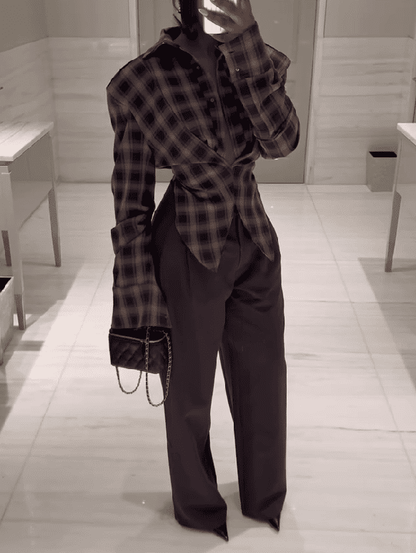 Brown plaid coat + trousers set