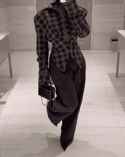 Brown plaid coat + trousers set