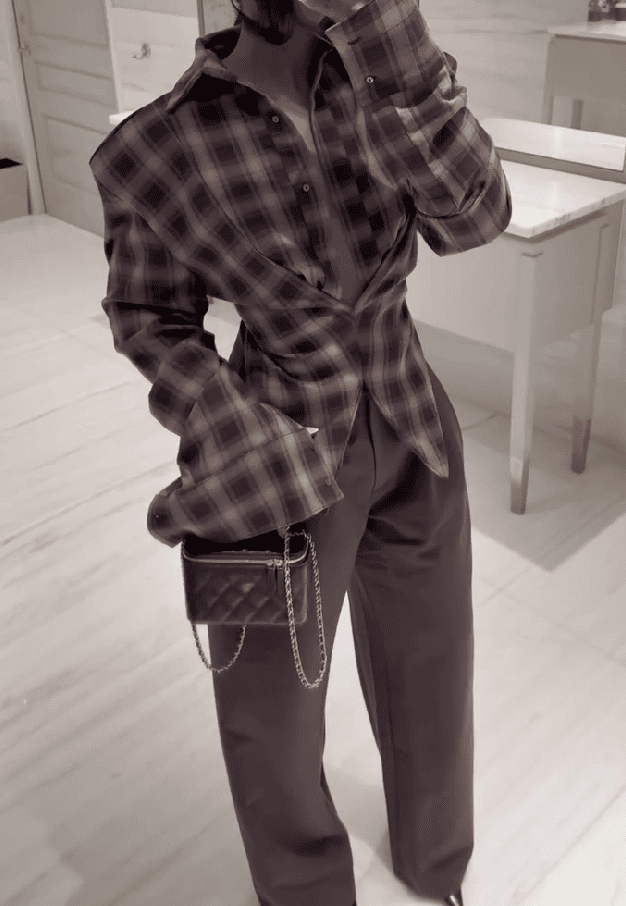 Brown plaid coat + trousers set