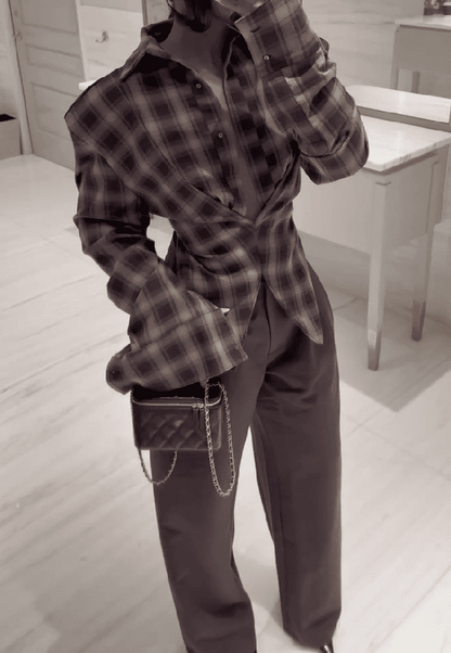 Brown plaid coat + trousers set