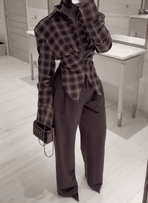 Brown plaid coat + trousers set