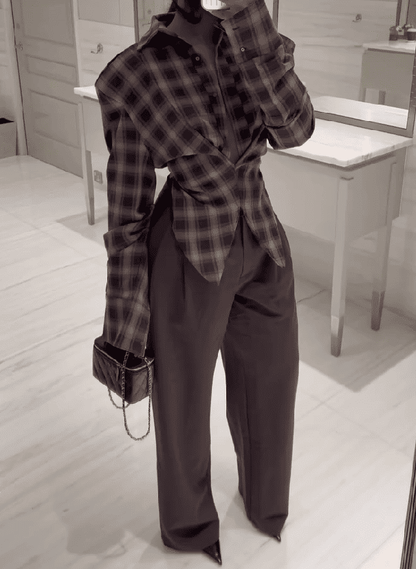 Brown plaid coat + trousers set