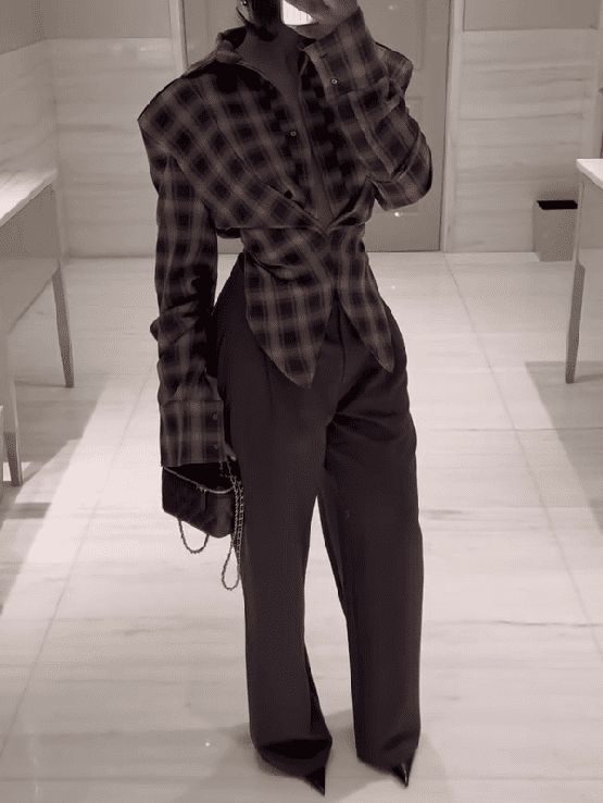 Brown plaid coat + trousers set