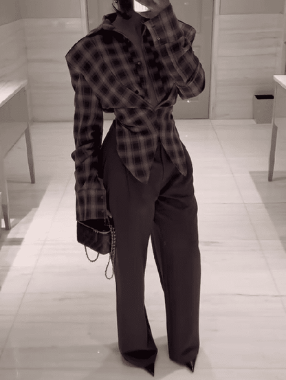 Brown plaid coat + trousers set