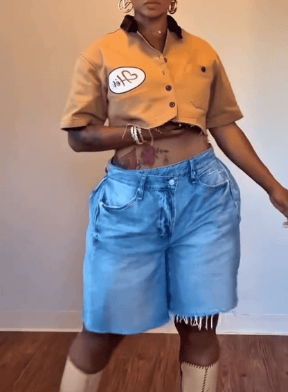 Letter Print Cropped Shirt