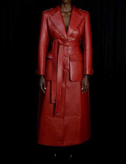 Faux Leather Trench Coat
