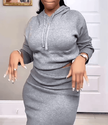 Long Sleeves Hoodies and High Waist Split Skirt Set