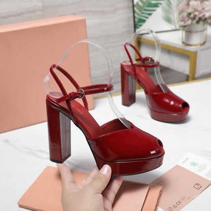 Patent Leather Block-Heel Platform Sandals