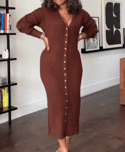 Knit maxi dress with buttons