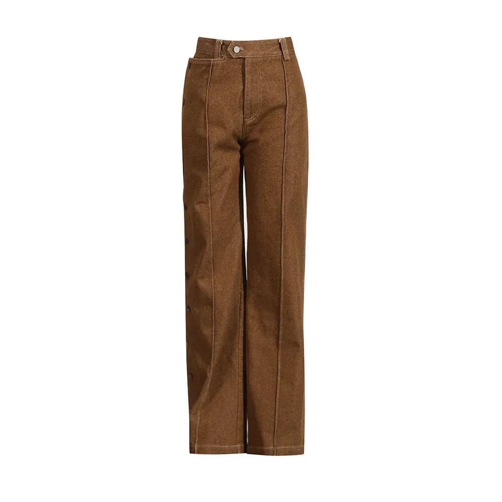 Stand Neck Long Sleeve Button Coat High Waist Pants 2pc Set