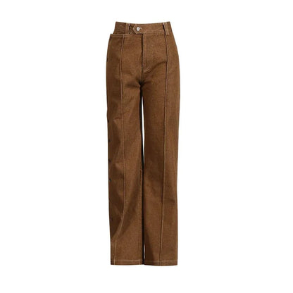 Stand Neck Long Sleeve Button Coat High Waist Pants 2pc Set