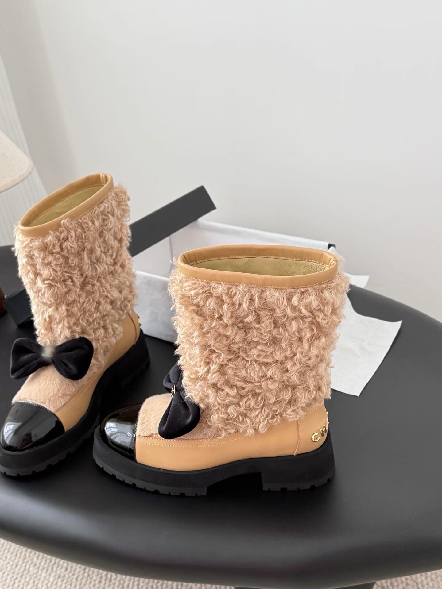 Double C Lambskin & Patent Calfskin Ankle Boots