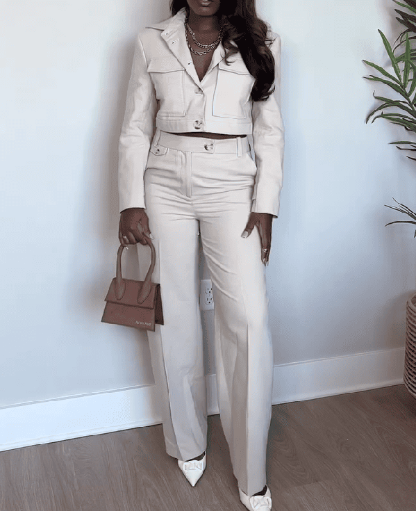 Cropped Jacket And Trousers Suit