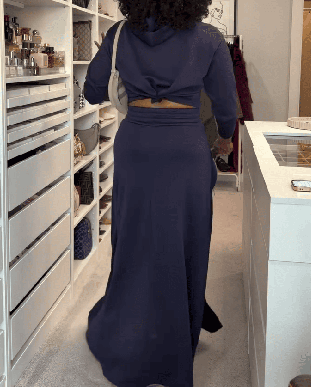 Drawstring Hoodie & Slit Maxi Skirt