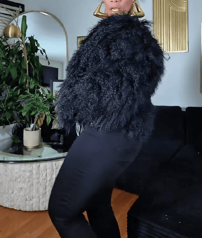 Black Shaggy Faux Mongolian Jacket