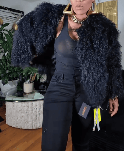 Black Shaggy Faux Mongolian Jacket