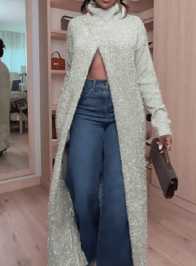 Metallic long-sleeved sweater