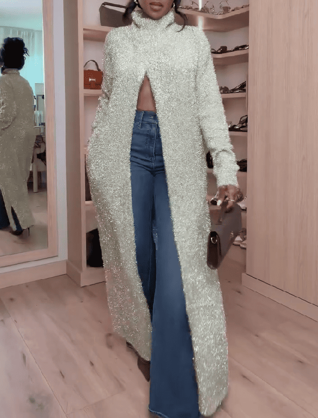 Metallic long-sleeved sweater