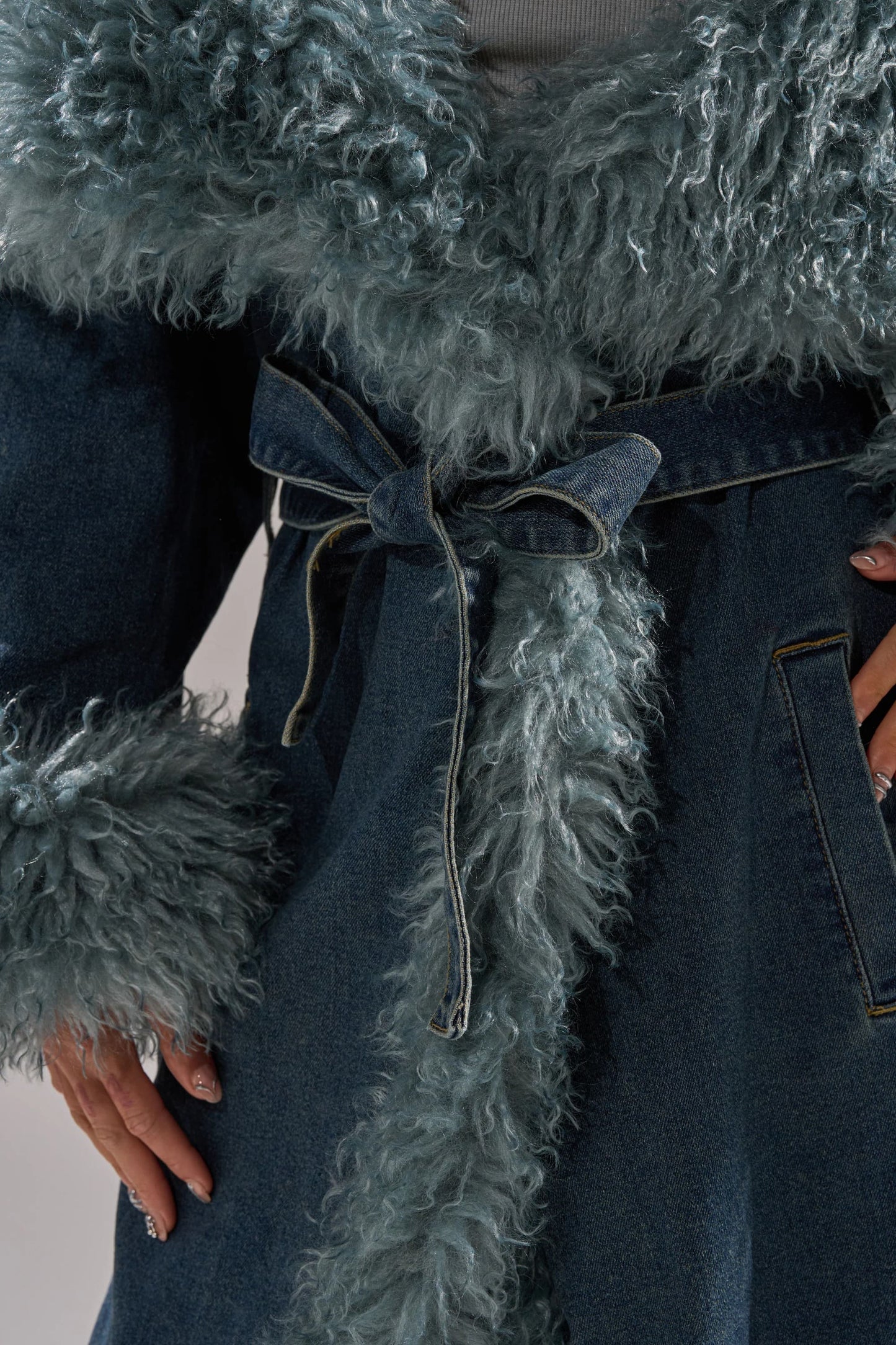 Moxie Fur Trim Denim Trench