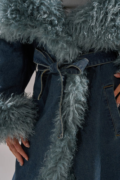 Moxie Fur Trim Denim Trench