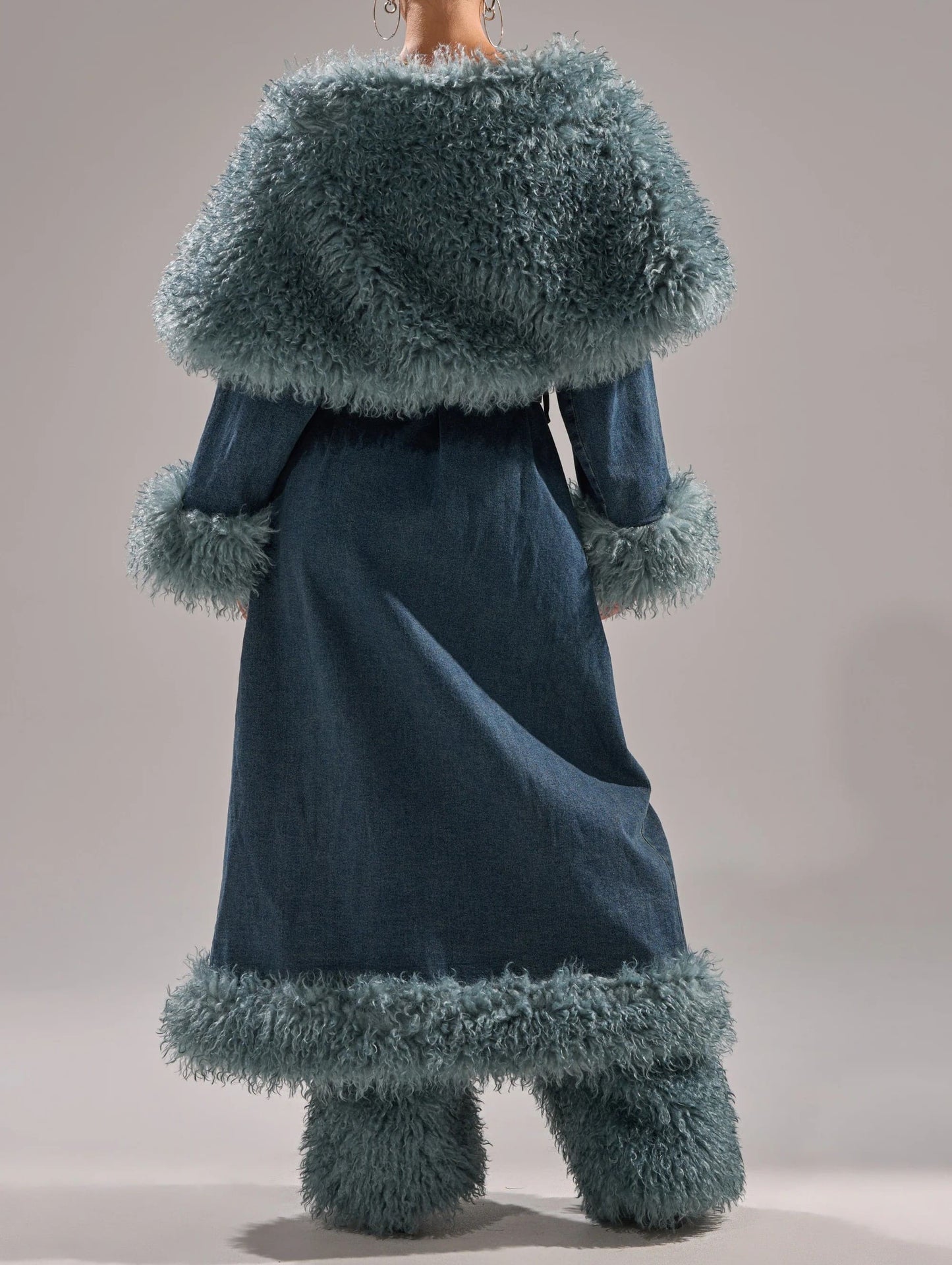 Moxie Fur Trim Denim Trench